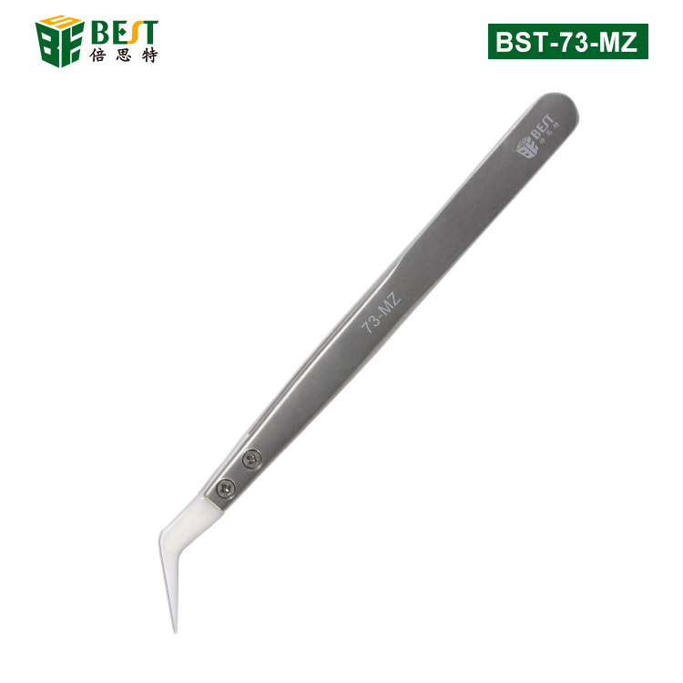 BST-73-MZ 陶瓷頭不銹鋼鑷子 陶瓷彎鑷子不銹鋼手柄 耐酸 耐高溫無感鑷子